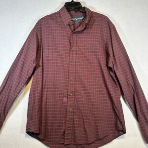 Polo‎ Ralph Lauren Mens Long Sleeve ButtonUp Red Gray Lg with Stain